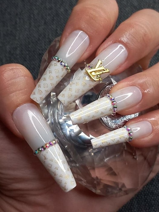 LV NAILS  Gucci nails, Long acrylic nails, Fake nails