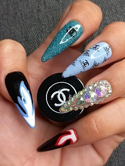 Blue Fire Chanel Nails long $45