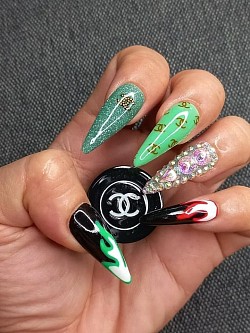 Green Fire Chanel Nails $45