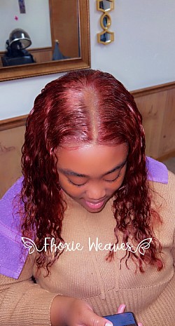 Red Orange 16 in Brazilian Wet & Wavy closure wig $200