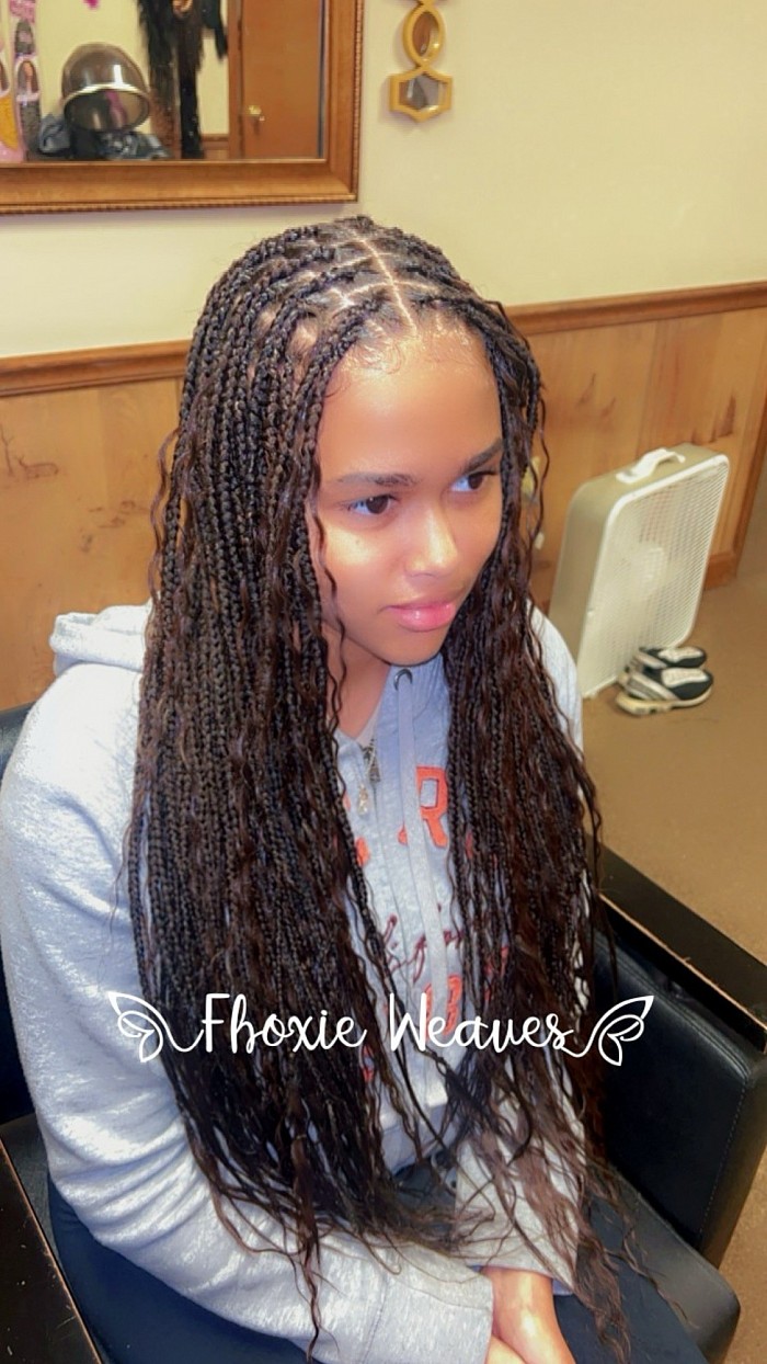 Goddess  knotless box braids human hair curls